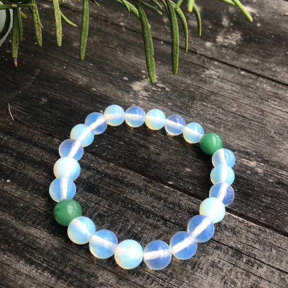 Hand Crafted Jewelry - New Moonstone Opal Dark Aventurine Bead Bracelet